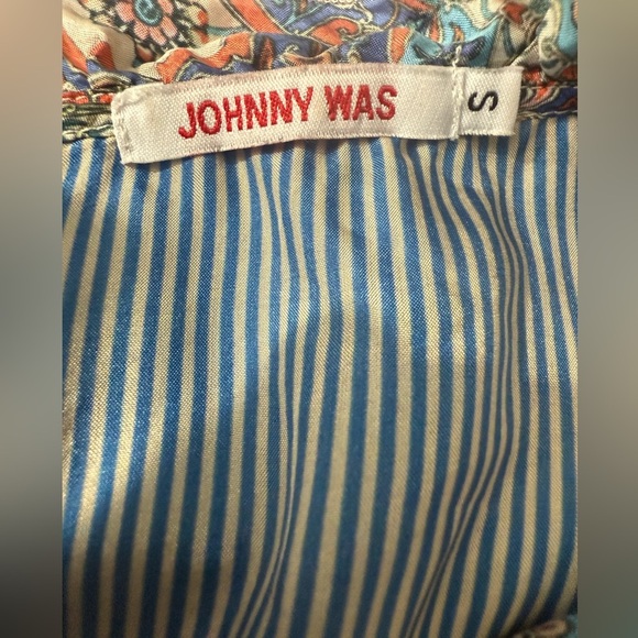 JOHNNY WAS STRIPED RUFFLE BLOUSE BLUE ORANGE S - Picture 3 of 8